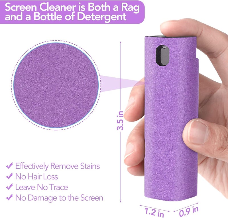 usefulpro 2 Pcs Fingerprint Proof Screen Cleaner,3 in 1Touchscreen Mist Cleaner Spray Wipe Cleaner Fingerprint-Proof Soft Fiber Flannel,Safe for All Phones Glasses Tablet Laptop TV Watch Screens(Purple) - Image 3